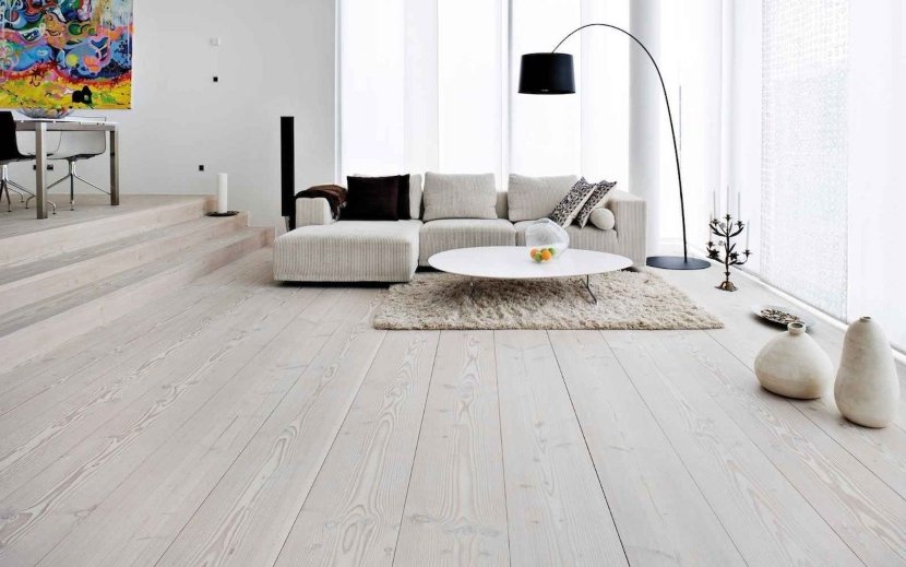 white wooden floors in the living room