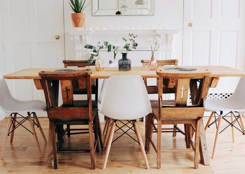 dining room with different chairs