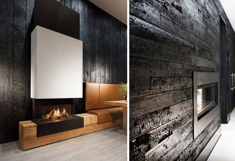 Burnt wood in interior decoration