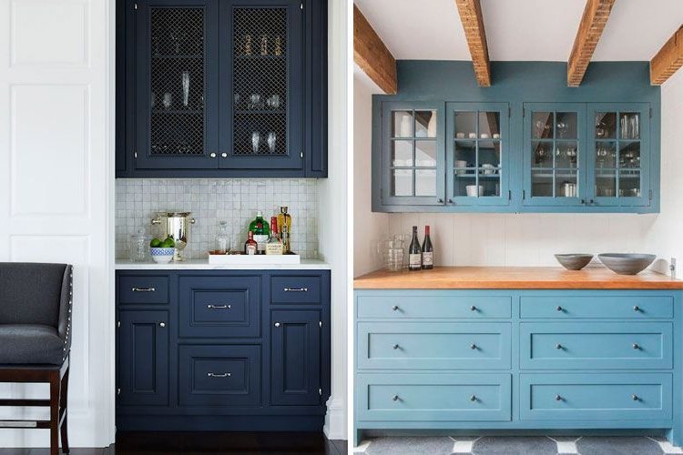 Decoration of kitchens in blue