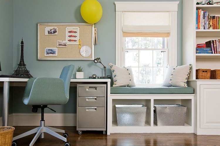 Bench under window with exposed recess