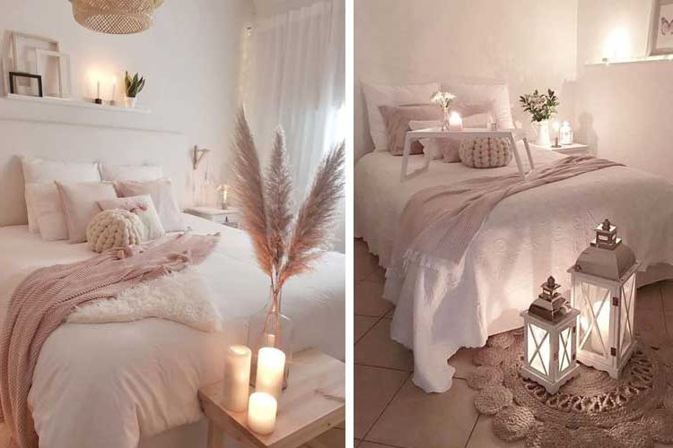 decoration of a double bedroom with candles