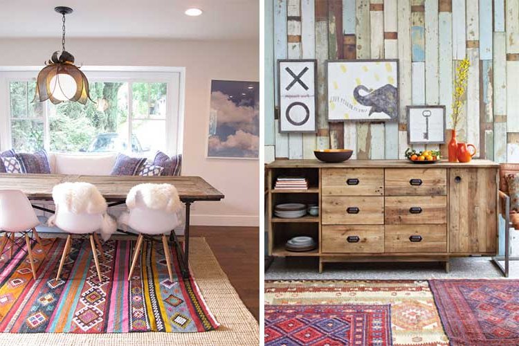 Overlapping kilim style rugs