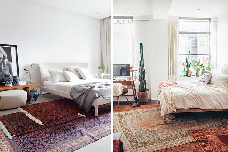 Overlapping rugs for bedroom coziness